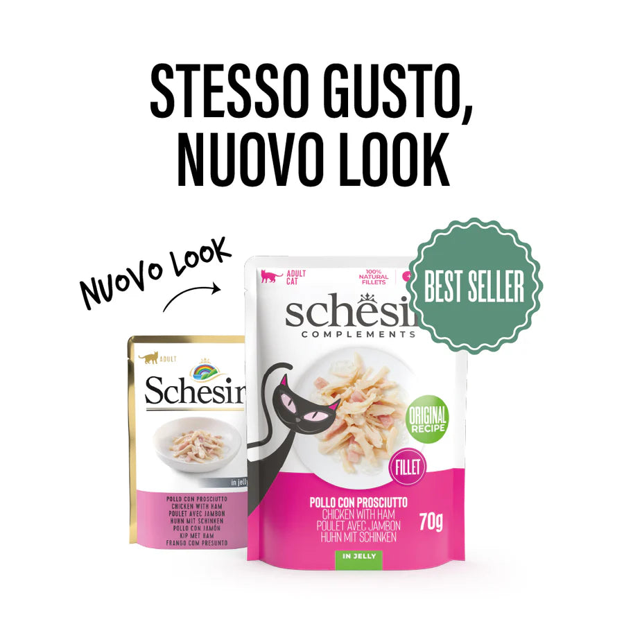 Alimento umido Schesir Complements Pollo con Prosciutto 70 g per gatti adulti Alimento umido Schesir Complements Pollo con Prosciutto 70 g per gatti adulti